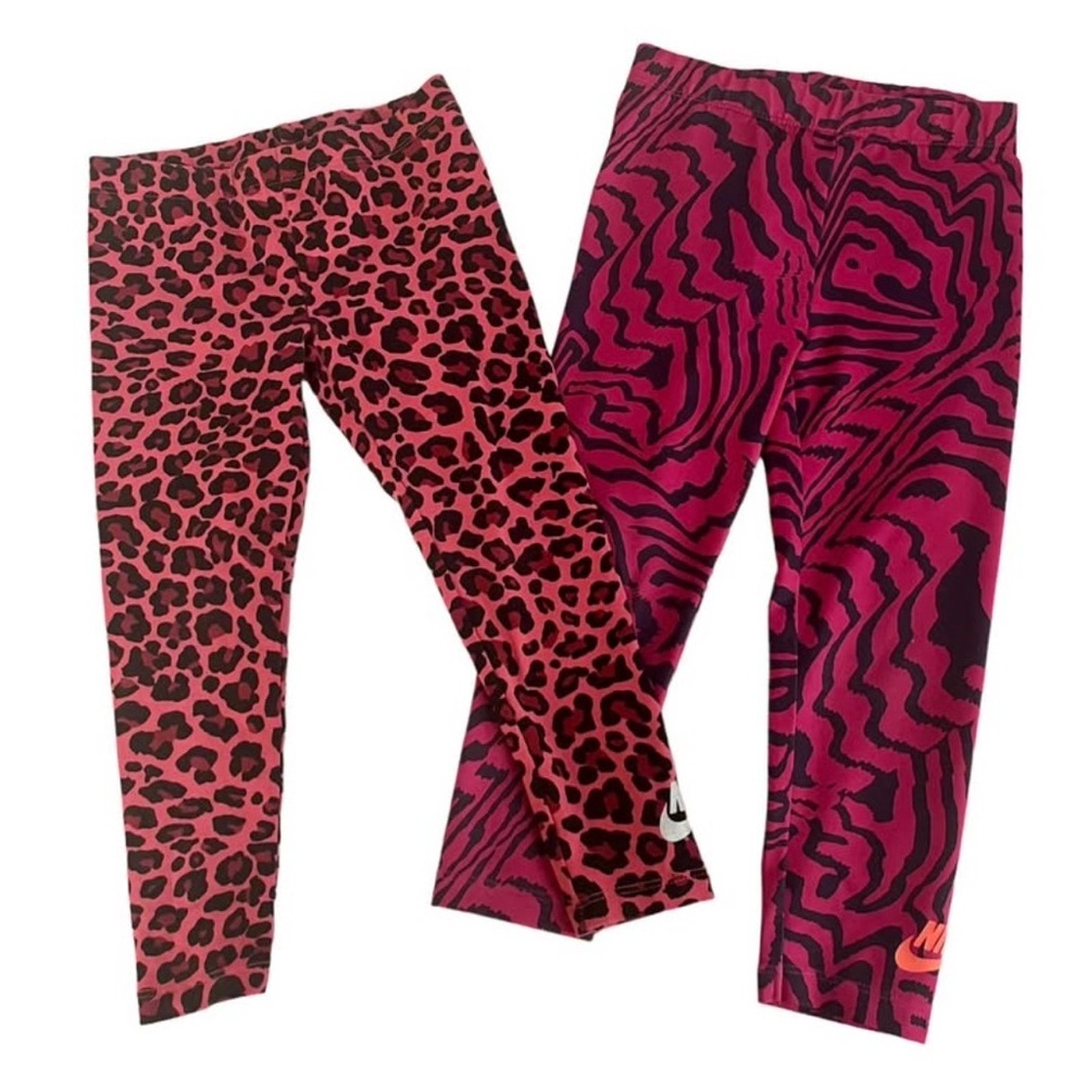 Nike Pink and Black Leggings two pair Leopard and geometric print